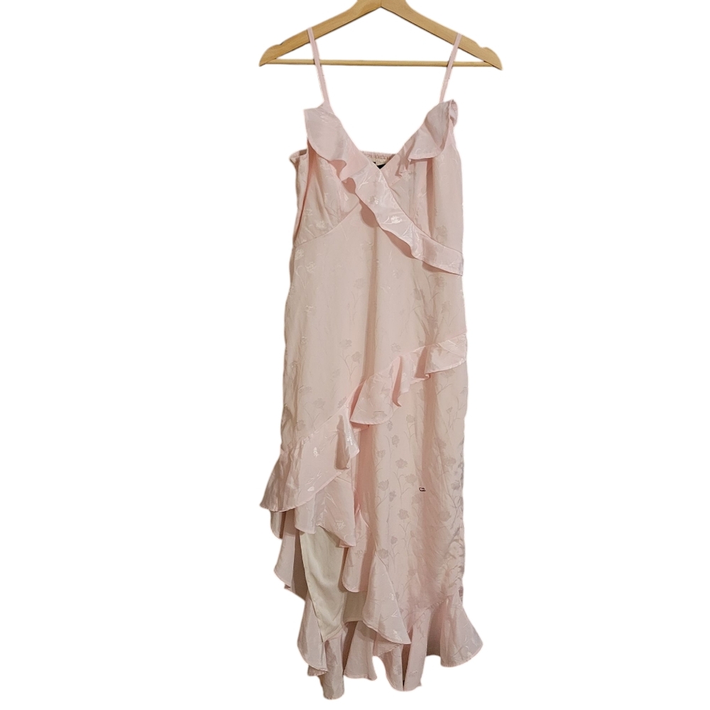 Japna Pink Floral Ruffle Midi Dress